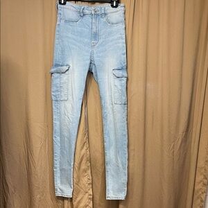 H&M Light Blue Skinny Jeans with Cargo Pockets